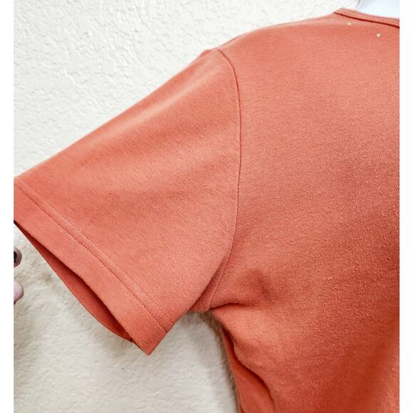 Christina Hope Petite Orange Round Neck Gold Studs Top Large Lightweight Stretch - Picture 3 of 6